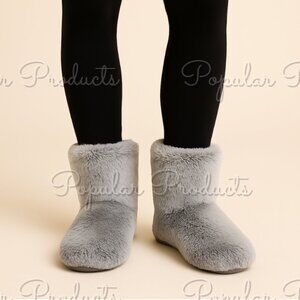 3/$20 Sherpa Lined Fuzzy Slippers, Gray